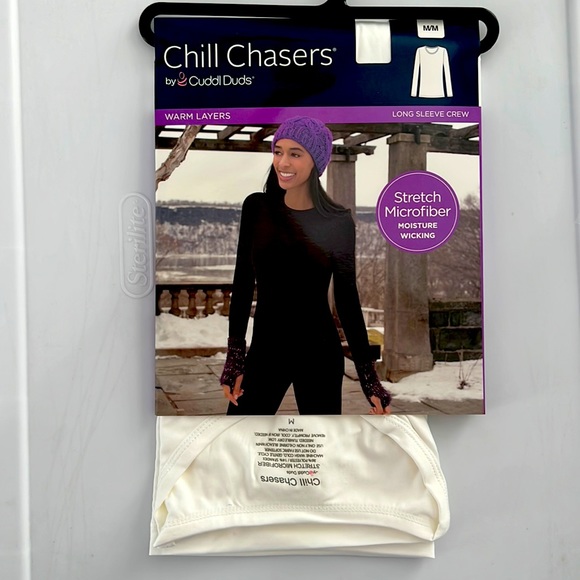 Cuddl Duds Chill Chasers Stretch Microfiber Long Sleeve Crew Top CD8485 Ivory - Picture 2 of 5